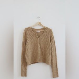 Abercrombie&Fitch knit tan long sleeve cropped cardigan fitted minimalist,sizeXS